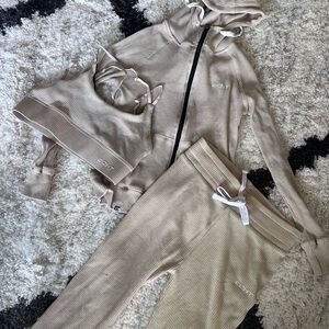 Women's Tan Ribbed Pants workout Set